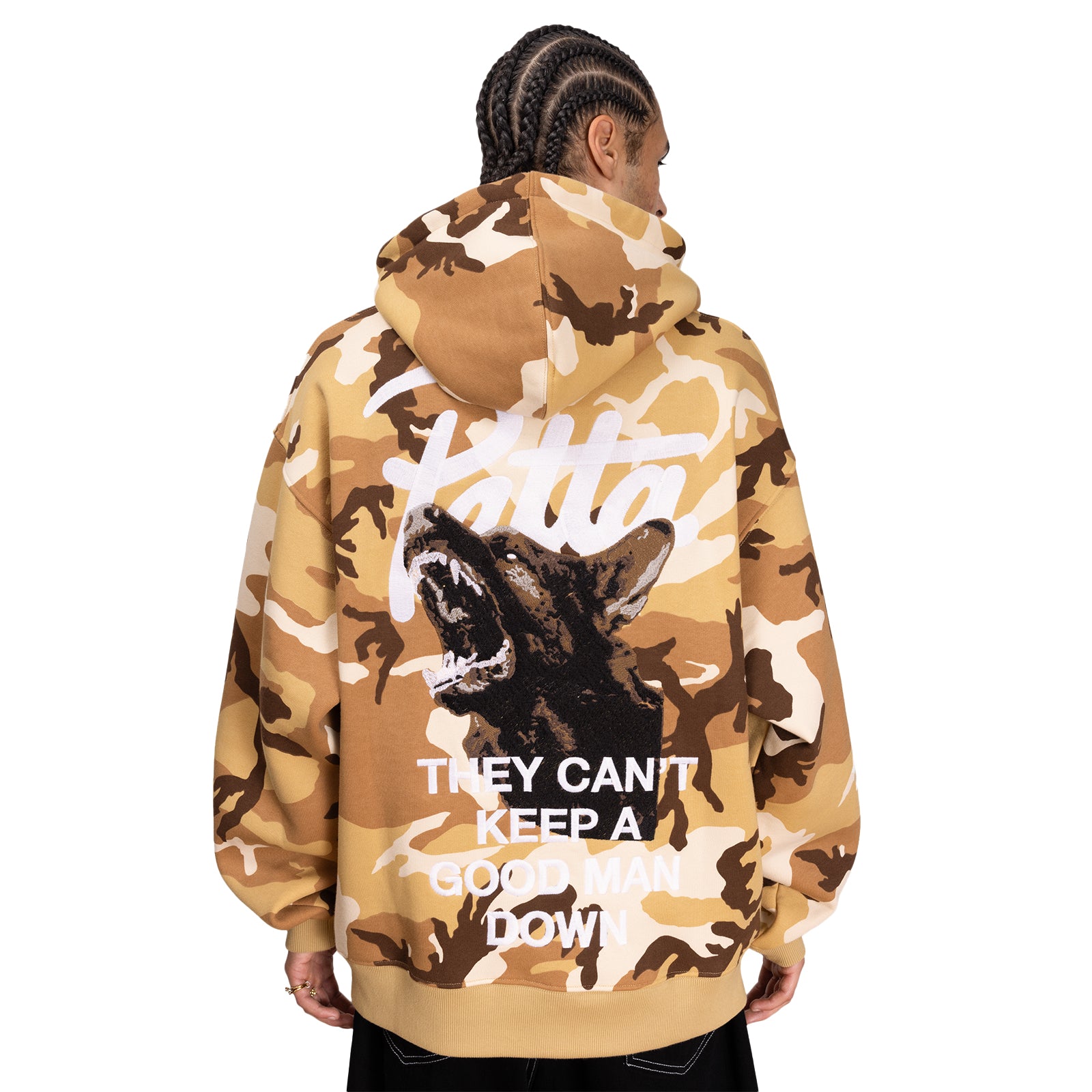 Patta Bark Woodland Camo Boxy Hooded Sweater - Sand Dollar